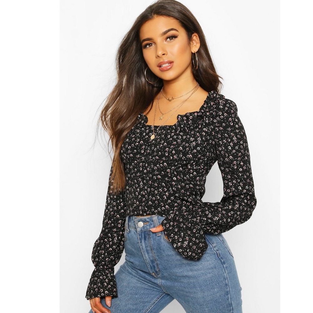 Floral Blouse Flute Sleeve